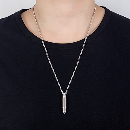 H&Beautimer Genuise 925 Sterling Silver Italian Handmade Rolo Chain Bullet Pendant Necklace for Men's 18/20/22/24/26/28/30 Inch Body Jewelry - size: 28 inch
