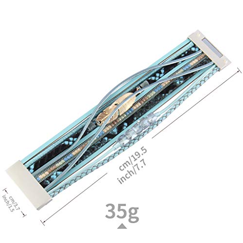 GelConnie Womens Leather Cuff Bracelet Feather Multi Strand Bracelet Wrap Bracelet Turquoise Boho Bangle Braided Leather Wristbands Bohemian Jewelry Gifts for Women Wife Sister - color: Feather Cuff Bracelet-blue