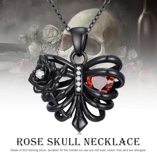 Sterling Silver Halloween Necklace Gothic Jewelry Gifts for Women Men - style: Skeleton Rose