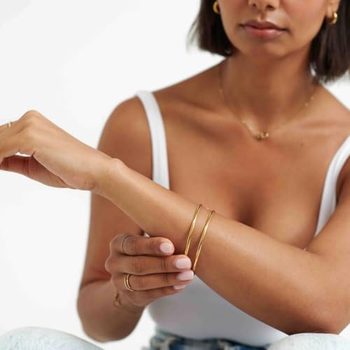 PERNNLA PEARL Dainty Gold Bar Bracelet for Women Simple Delicate Thin Cuff Bangle Hook Bracelet 18K Gold Plated Handmade Minimalist Jewelry - color: 33.Two Circles