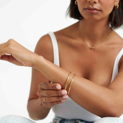 PERNNLA PEARL Dainty Gold Bar Bracelet for Women Simple Delicate Thin Cuff Bangle Hook Bracelet 18K Gold Plated Handmade Minimalist Jewelry - color: 33.Two Circles