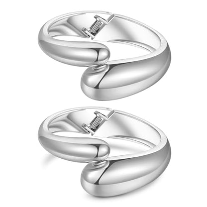 2pcs Gold Bangle Bracelets for Women, Trendy Hinged Cuff Open Wide Chunky Gold Bracelet Stack Arm Cuff Jewelry for Women - color: C-Silver Bangle