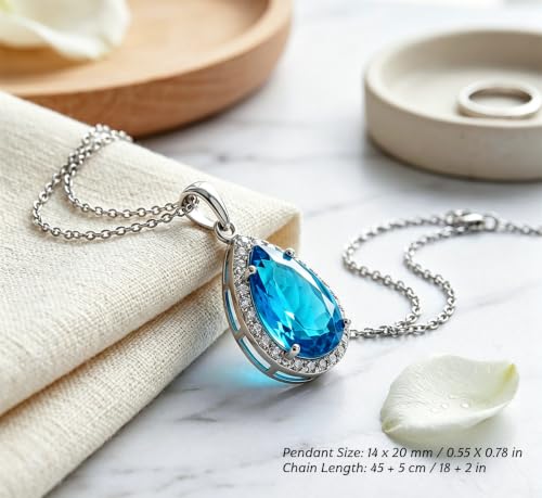 VONSSY Classic Oval Pendant Gemstone Necklace | Crystal Ruby Sapphire Waterdrop Birthstone Teardrop Emerald Necklace | 18K Platinum Gold Plated Chain | Jewelry Gift for Mother Wife Girlfriend - color: NL-Light Blue-Platinunm