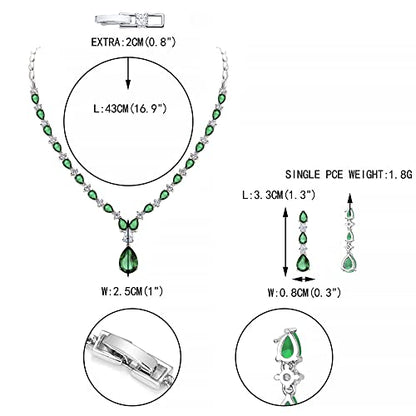 EVER FAITH Pear Shaped Cubic Zirconia Bridal Wedding Jewelry Set for Women | Gorgeous Water Drop Bride Necklace Dangle Earrings, for Bride Bridesmaid - color: Green