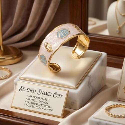 18K Gold Plated White Enamel Cuff Bracelet for Women - color: ocean