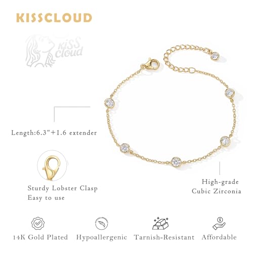 Bracelets for Women, Dainty Gold Silver Ring Bracelet Hand Chain | Cubic Zirconia Pearl Charms, 14K Gold Plated, Adjustable Fit, Trendy Stackable Link Chain, Waterproof Jewelry, Gift for Her - color: Gold-cz station bracelet
