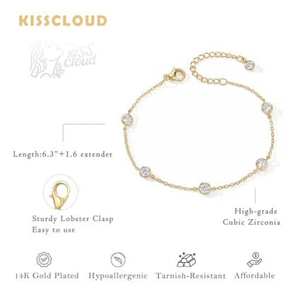 Bracelets for Women, Dainty Gold Silver Ring Bracelet Hand Chain | Cubic Zirconia Pearl Charms, 14K Gold Plated, Adjustable Fit, Trendy Stackable Link Chain, Waterproof Jewelry, Gift for Her - color: Gold-cz station bracelet