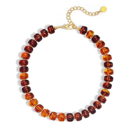 Chunky Beaded Necklace for Women, Colorful Boho Statement Necklace, Gold Chunky Resin Large Bead Necklace, Waterproof Summer Beach Jewelry Gifts for Women - color: Amber
