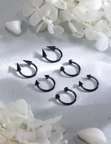 6Pcs Septum Rings 16G Surgical Steel Snake Bite Jewelry Long Spike Horseshoe Lip Rings Smiley Piercing Jewelry for Women Men 8mm 10mm - color: 16g,Diameter:10mm,black