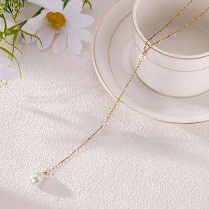 Gold Drop Pearl Necklaces for Women，Dainty Pearl Choker Necklace 14k Gold Plated Charm Prom Pearl Necklaces Jewelry Gifts for Women - color: 3pearl