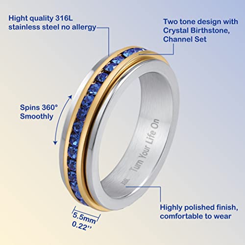 Muses Art Design Fidget Rings, Anxiety Rings, Spinner Rings, Band Rings with Birthstone, Stainless Steel, Women and Men, Meditation Rings, Thumb Rings, Stress Relieving and Anxiety Reducing - color: May - Emerald