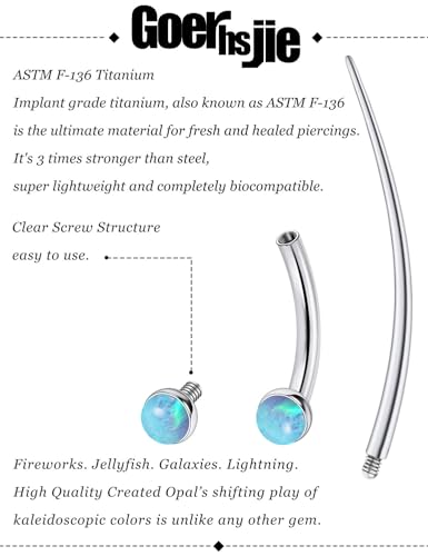 F136 Titanium 16g 6/8/10mm Opal Eyebrow/Rook/Snug/Vertical-Labret/VCH/Snake-Eyes/Anti-Tragus/Christina/Daith/Belly-Button/Bridge/Hood/Surface Curved Barbell Piercing Jewelry for Women Men - color: Blue, size: 8mm=5/16in