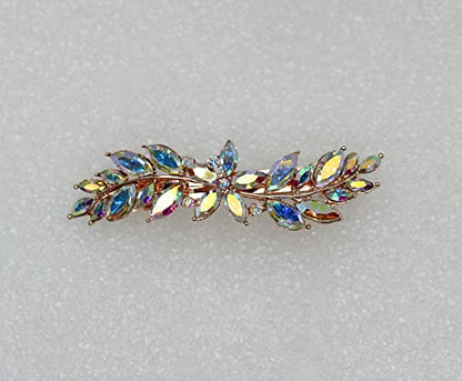 Faship Multicolors AB Rhinestone Crystal Small Floral Hair Barrette Clip - color: AB / Rose gold plated