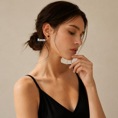 12 Pairs Simulated Pearl Stud Earrings Set for Women Men Beige White Black | 4 6 8 10 mm Faux Pearl Earrings Studs Pack, 316L Surgical Stainless Steel, Hypoallergenic for Sensitive Ears - color: Black