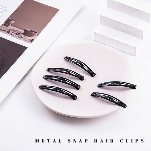 16 PCS Snap Hair Clips Metal Barrettes for Women Non Slip Barrettes for Thick and Thin Fine Hair,Bright Black,2.36 x 0.43 Inches. - color: Bright Black