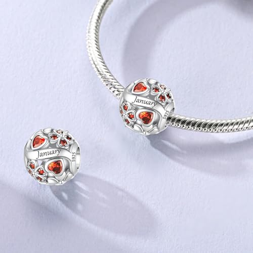 LNQOBU 925 Sterling Silve Lucky Birthstone Charm for Bracelets, With 5A Cubic Zirconia Birthday Charms Dangle Pendant Bead for Pandora Bracelets and Necklaces - color: A1-January
