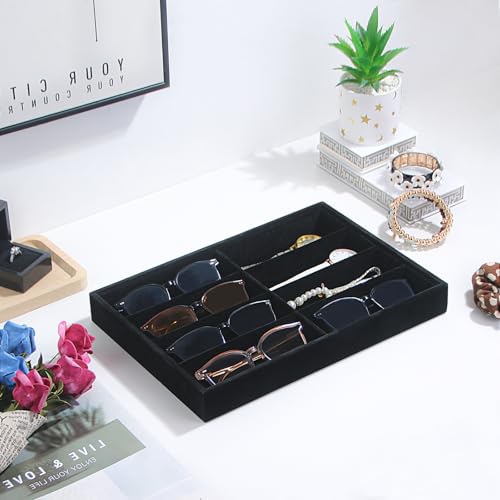 Coward Sunglass Organizer, Black Velvet Glasses Trays, Eyeglasses Watches Jewelry Display - Men Women (8 Grids) - color: Black Velvet, size: Sunglasses Tray