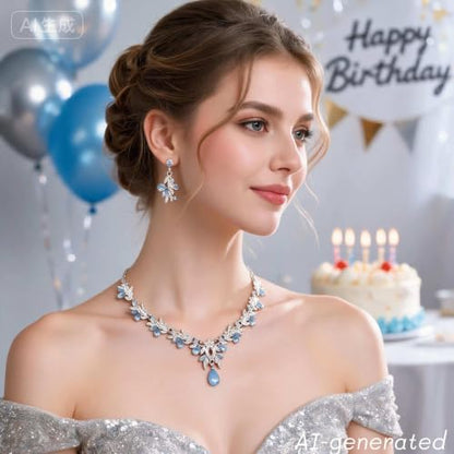 Kamirola Tiaras and Crowns for Women,Tiaras Earrings Necklace, Crystal Bridal Jewelry Set, Costume Jewelry for Women Party Halloween Prom Pageant - color: Gream Blue
