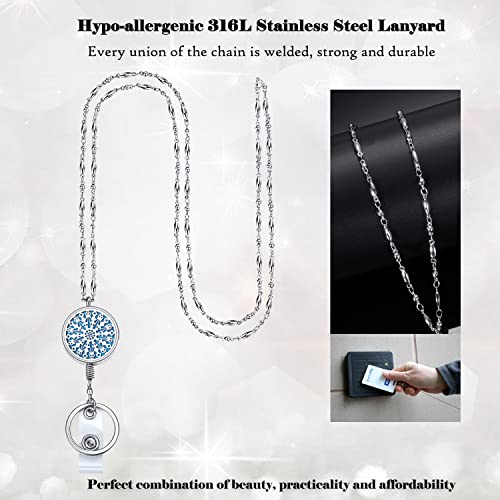 Retractable Lanyards for ID Badges, Teacher Lanyard with ID Holder | Nurse Badge Reels, Silver Chain Long Keychain Lanyard ID Badge Holder Sparkle Diffuser Necklace Appreciation Gifts - color: 2-retractable-sparkle