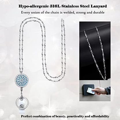 Retractable Lanyards for ID Badges, Teacher Lanyard with ID Holder | Nurse Badge Reels, Silver Chain Long Keychain Lanyard ID Badge Holder Sparkle Diffuser Necklace Appreciation Gifts - color: 2-retractable-sparkle
