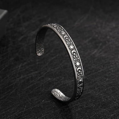 YWMAN Sun Moon Star Engraved Bangle Bracelet - Stainless Steel Celestial Cuff Bracelet - Gifts for Mom Daughter Sister Friends
