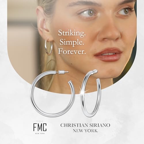 18K Gold Plated Sterling Silver Earrings for Women – Pure & Polished, Twist, Square, Hinged Tube, Abstract & Heart Shape Hoops – Lightweight, Hypoallergenic, Non-Tarnish Jewelry (Sizes: 3x35mm-46x30mm) - color: Silver, size: Polish Hoop (3x40mm)