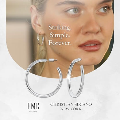 18K Gold Plated Sterling Silver Earrings for Women – Pure & Polished, Twist, Square, Hinged Tube, Abstract & Heart Shape Hoops – Lightweight, Hypoallergenic, Non-Tarnish Jewelry (Sizes: 3x35mm-46x30mm) - color: Silver, size: Polish Hoop (3x40mm)