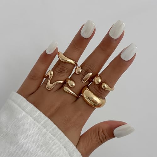 Chunky Gold Rings for Women Rhinestone Stackable Knuckle Ring Set Open Adjustable Statement Ring Set Dainty Crown Cross Midi Rings Fashion Jewelry Gift for Women - color: Gold1