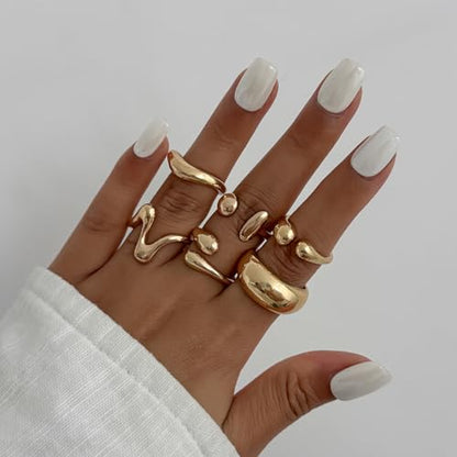 Chunky Gold Rings for Women Rhinestone Stackable Knuckle Ring Set Open Adjustable Statement Ring Set Dainty Crown Cross Midi Rings Fashion Jewelry Gift for Women - color: Gold1