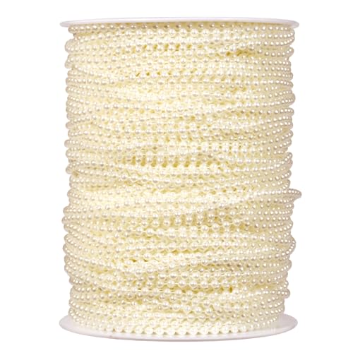 295FT Pearl Beads Garland 3mm Pearl Beads String Roll Bulk for DIY Craft | 98Yards Faux Pearl String Roll Spool for Wedding Party Christmas Tree Decoration - color: Ivory Color, size: 3MM