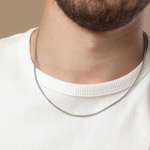 HZMAN 2-6mm Rolo Chain for Men Women Stainless Steel Men's Chain Necklace Round Box Link Chain Necklace 16-30 Inch - color: Silver, size: 24in, style: 2mm