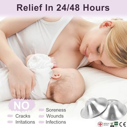 Boboduck The Original Silver Nursing Cups - Nipple Shields for Nursing Newborn, Newborn Breastfeeding Must Haves for Soothe and Protect Your Nursing Nipples - Trilaminate 999 Silver (X-L Size) - size: X-L Size