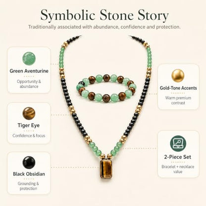 Money Bracelets Necklace Jewelry Set for Women Men Jade Crystal Tiger Eye Obsidian Beaded Necklace Feng Shui Good Luck Money Bracelet Wealth Attraction Accessories Outfits Protection Jewelry Gifts - color: A10