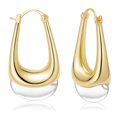 Acrylic Gold Hoop Earrings Chunky Statement Dangle Drop Huggie Earring Colorful Resin Jewelry for Women - color: Clear