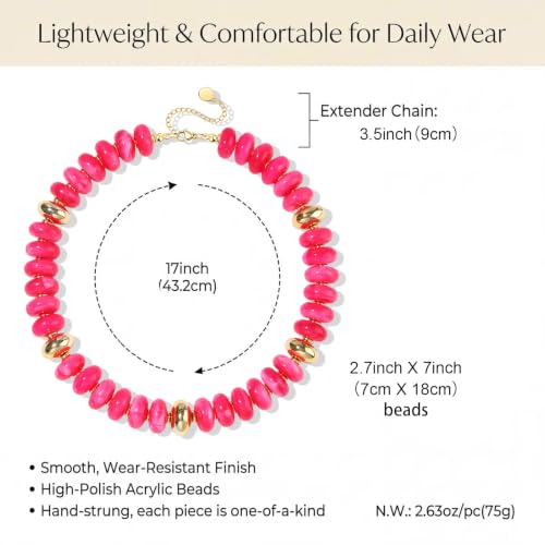 FIRAZIO Colorful Chunky Beaded Necklaces for Women | Trendy Statement Necklace Choker Necklace Boho Summer Beach Vacation Jewelry Gift - color: Rose Red Beaded
