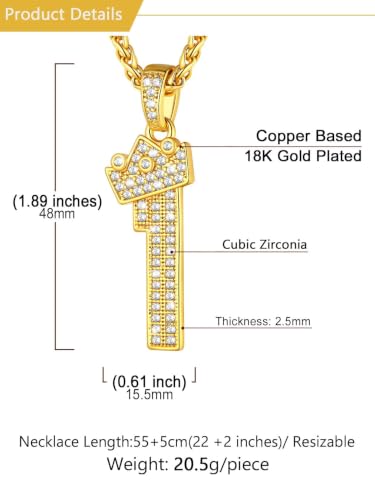 U7 Crown Initial Necklace Men Women, Bling Diamond A-Z 0-9 Letter Pendant with Wheat Chain, Silver/Black/Gold Plated CZ Alphabet Number Hip Hop Jersery for Father Husband - color: a. Gold, size: 28. 1