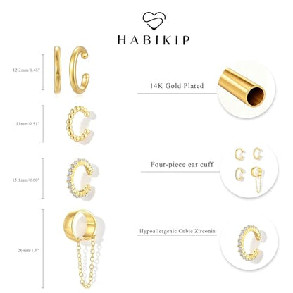 14K Gold Plated Ear Cuff Earrings for Women, Dainty Ear Cuffs Non Piercing Clip on Earrings Trendy Non pierced Cubic Zirconia Fake Hoop Earring Jewelry Sets for Women - color: Gold-2