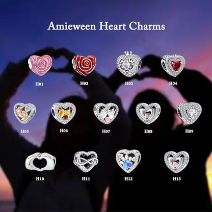 S925 Charms for Bracelets and Necklaces, Gifts for Mothers Nurses Day Graduation, for Girlfriend Family Friend, Bead Pendant, for Pandora, Silver 14K Gold Plated Enamel CZ, DIY Jewelry Making - style: 22 Small Rose Gold Heart Charms