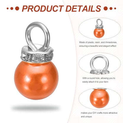 MECCANIXITY 100Pcs Imitation Pearl Pendant 10mm Faux Pearl Beads with Rhinestone for Dangle Jewelry Making Earrings Necklace Bracelets Crafts, Orange - color: Orange