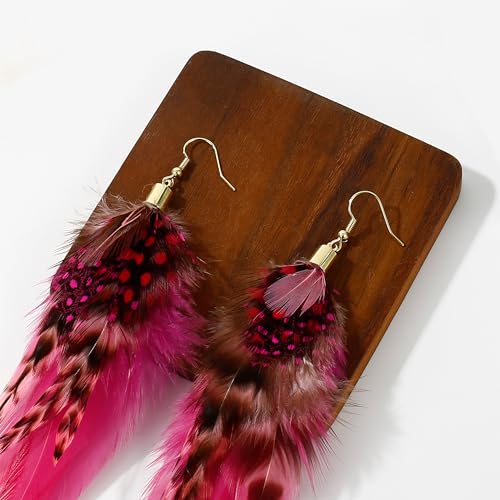 Bohemian Feather Dangle Earrings for Women with Shell Beads Long Tassel Design Drop Earrings - style: Style-Purple