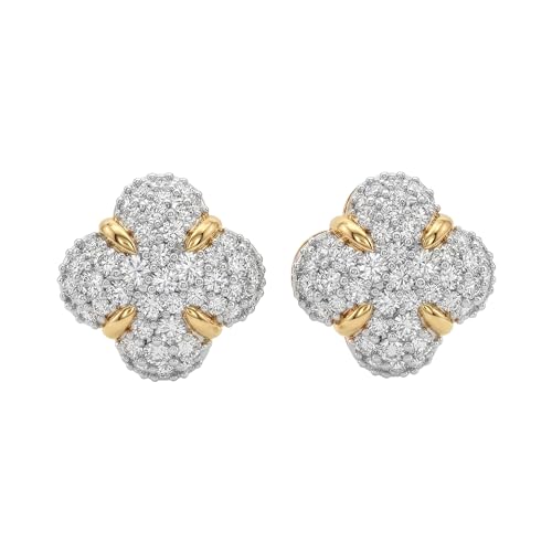 MEVECCO Pave Cubic Zirconia Stud Earrings for Women, 18K Gold Plated Brass | Pave CZ Fronts, Curved Gold Plated Edge Accents, Soft Motifs and Clean Geometric Styles - style: flower