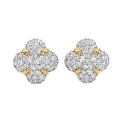 MEVECCO Pave Cubic Zirconia Stud Earrings for Women, 18K Gold Plated Brass | Pave CZ Fronts, Curved Gold Plated Edge Accents, Soft Motifs and Clean Geometric Styles - style: flower