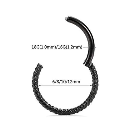 GAGABODY 2 Pcs Nose Rings 22G 20G 18G 16G 14G 12G 10G 8G Surgical Steel Piercing Rings for Nose Septum Cartilage Helix Tragus Conch Rook Daith Lobe from 5mm to 16mm Seamless Hoop Unisex Hinged Earrings - color: Black-Twisted