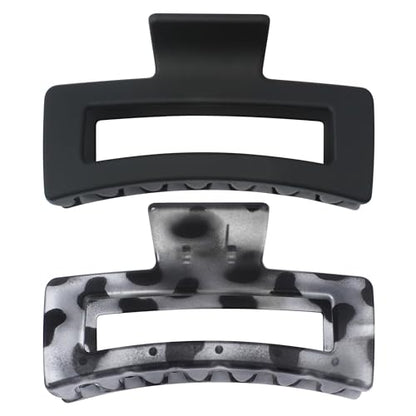 XXL Jumbo Rectangle Claw Clips for Thick Hair - Strong Hold Hair Clips | Rectangle Design | Matte Finish | Non Slip | Wide Opening | 2 Pack (Black & Gray Leopard) - color: Black & Gray Leopard