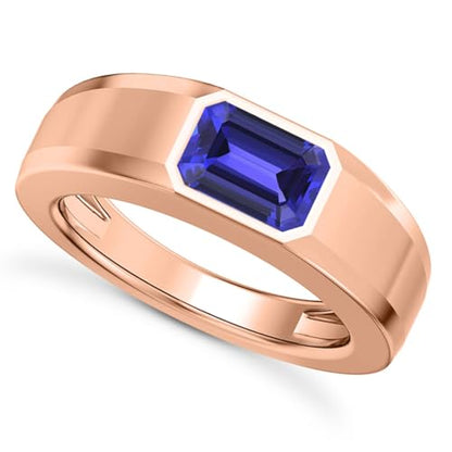 1CT - 3CT Gemstone Signet Pinky Ring - Emerald Cut Gem Pinky Ring White Yellow Rose 10K 14K 18K Gold Sterling Silver Mens Gem Signet Rings for Anniversary Fathers Day - style: Tanzanite