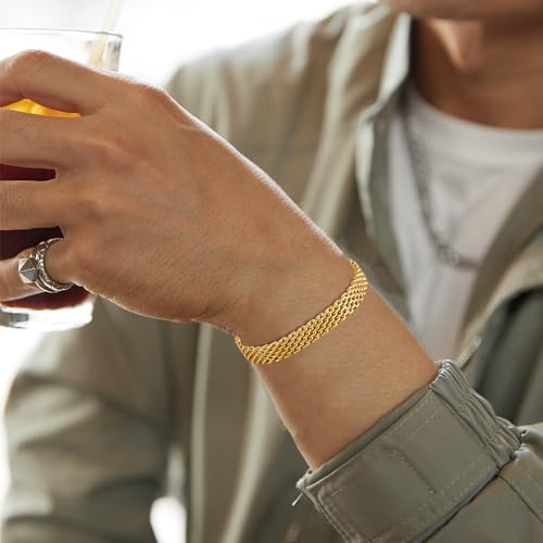 Mens Bracelet-Stainless Steel Magnetic Clasp Franco Chain Bracelets for Men - color: C-Gold