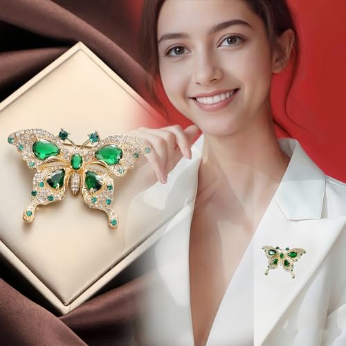 2pcs Rhinestone Brooch Pin for Women Dress Elegant Stylish Crystal Brooches Fashion Accessories Pins Lapel Boutonniere Ideas Wedding Christmas Birthday Jewelry Easter Gift - color: 18 White/Green Butterfly