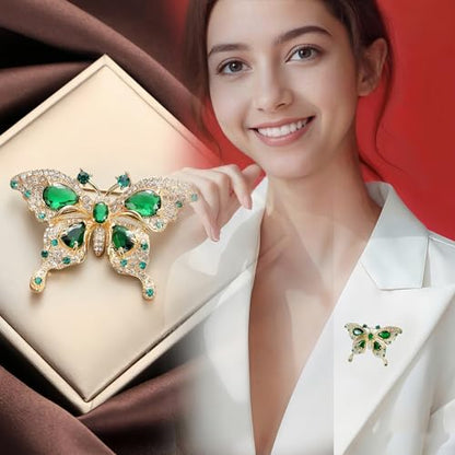 2pcs Rhinestone Brooch Pin for Women Dress Elegant Stylish Crystal Brooches Fashion Accessories Pins Lapel Boutonniere Ideas Wedding Christmas Birthday Jewelry Easter Gift - color: 18 White/Green Butterfly