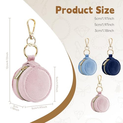 Jewelry Ring Holder Keychain, 2 Pack Velvet Jewelry Holder Storage Box with Buckle, Portable Small Travel Ring Keeper Case for Rings, Earrings, Stud, Necklaces (Pink+Light Blue) - color: 2 Pack-Pink+Light Blue
