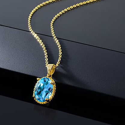 Gem Stone King 11X9MM Oval Gemstone Birthstone Pendant Necklace | 925 Sterling Silver | Solitaire Necklace For Women | With 18 Inch Chain | Fine Jewelry Gifts for Mom Women Wife Her - color: Swiss Blue Topaz-November